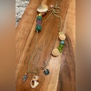 Beaded‎ bag charm shells happy face bear urban boho cute girly gold key chain